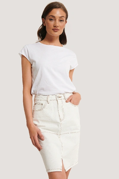 Shop Na-kd Denim Contrast Seam Skirt - Offwhite
