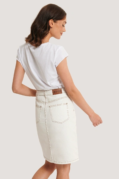 Shop Na-kd Denim Contrast Seam Skirt - Offwhite