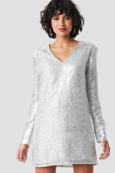Shop Na-kd Square Shoulder Sequins Dress Silver