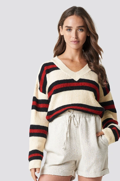 Shop Na-kd V-neck Striped Knitted Sweater - White