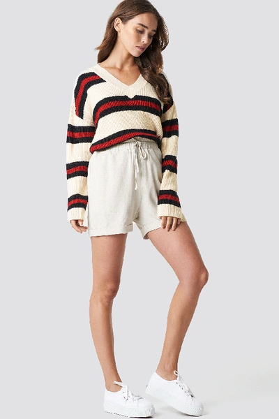 Shop Na-kd V-neck Striped Knitted Sweater - White