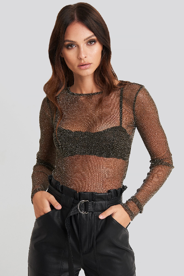 long sleeve sparkly mesh top