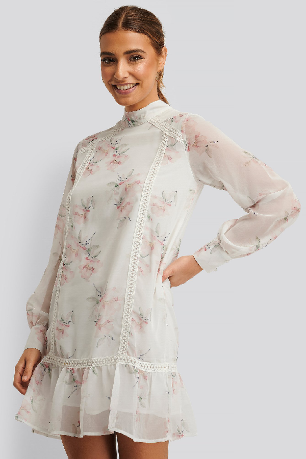 white high neck crochet dress