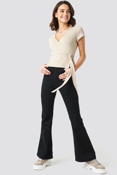 Shop Na-kd Ribbed Side Knot Top - Beige