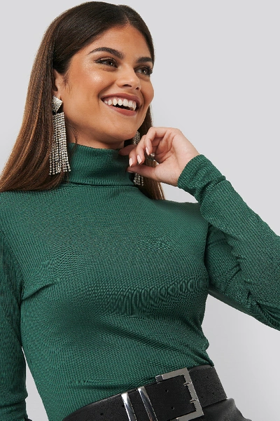 Shop Chloé High Neck Ribbed Top - Green In Emerald Green