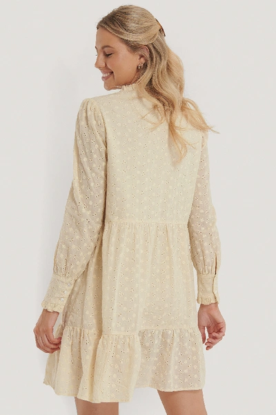 Shop Na-kd Flower Embroidery A-shape Dress - White In Light Yellow