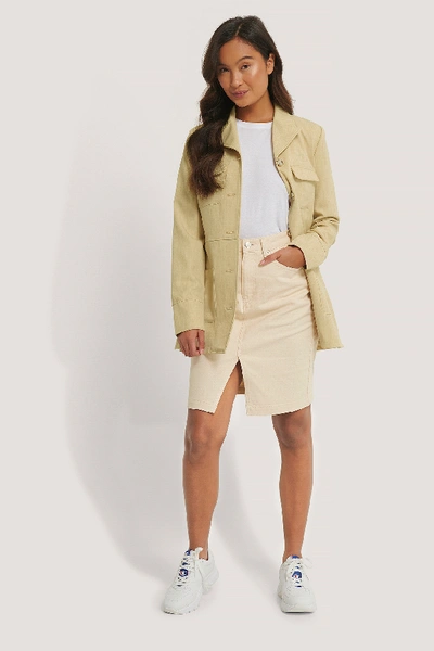 Shop Na-kd Denim Front Slit Skirt Beige In Ecru