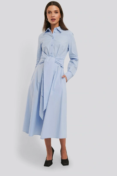 Shop Na-kd Tie Front Shirt Dress - Blue