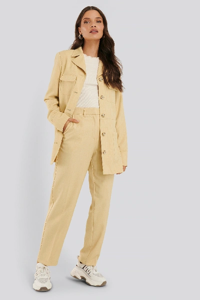 Shop Na-kd Classic Buttoned Pocket Blazer Yellow In Dusty Light Yellow