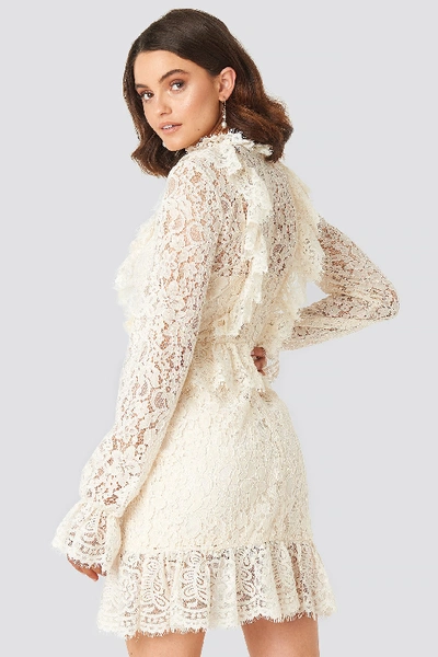 Shop Queen Of Jetlags X Na-kd Frill Detailed Mini Lace Dress - White In Off White