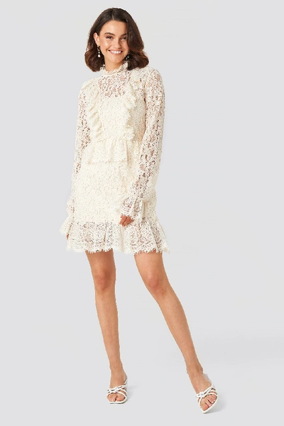 Shop Queen Of Jetlags X Na-kd Frill Detailed Mini Lace Dress - White In Off White