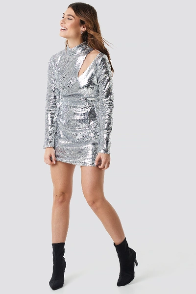 Shop Na-kd Cut Out Sequin Dress - Silver