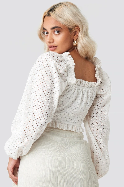 Shop Afj X Na-kd Broderie Anglais Crop Top - White In Stone