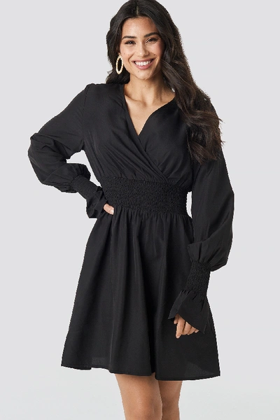 Shop Na-kd Shirred Waist Wrap Mini Dress - Black