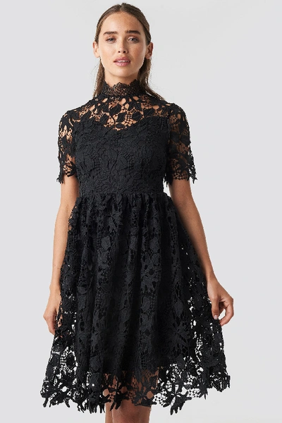 Shop Na-kd High Neck Short Sleeve Lace Dress Black