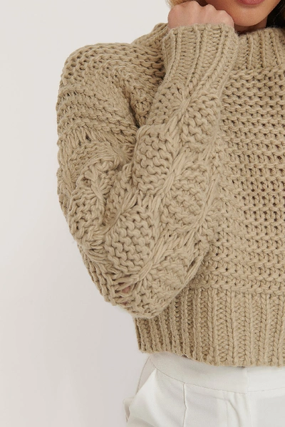 Shop Misslisibell X Na-kd Bubble Sleeve Knitted Sweater Beige