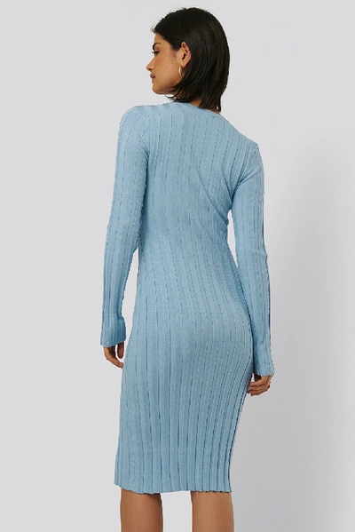 Shop Na-kd Ribbed Knitted Slit Dress - Blue