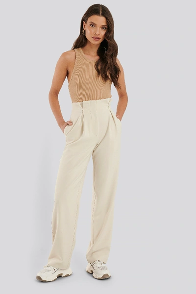Shop Na-kd Classic Paperwaist Pants - Beige In Off White
