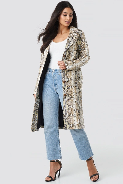 Shop Na-kd Snake Printed Pu Coat Beige