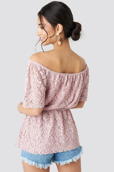 Shop Luisa Lion X Na-kd Off Shoulder Lace Top - Pink In Dusty Light Pink