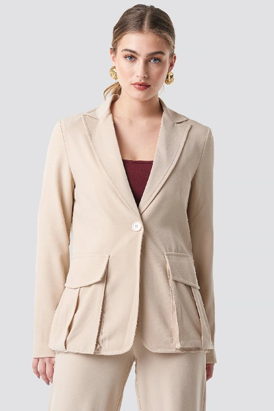 Shop Na-kd Front Pockets Single Button Blazer Beige In Sand