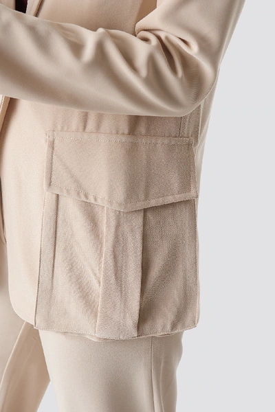 Shop Na-kd Front Pockets Single Button Blazer Beige In Sand
