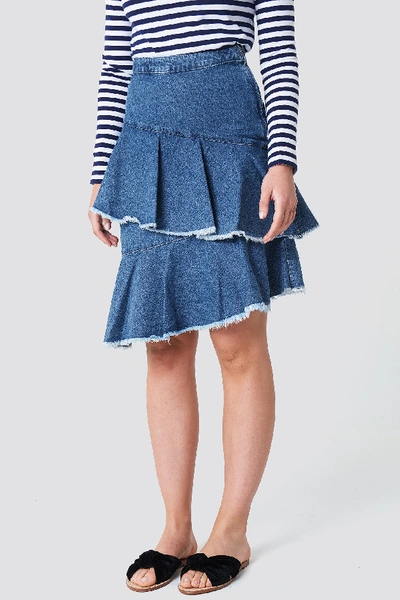 Shop Na-kd Flounce Denim Skirt Blue In Mid Blue