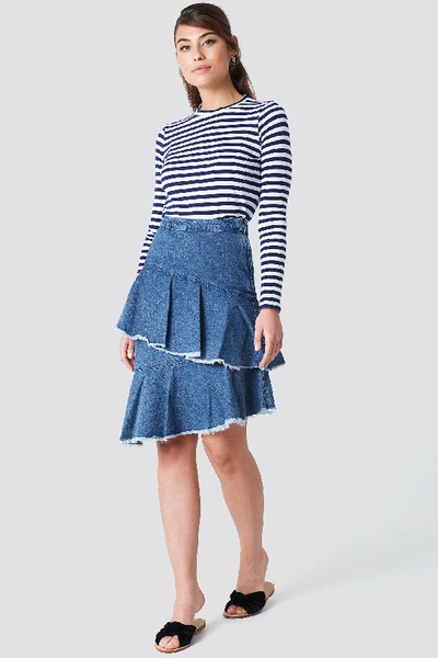 Shop Na-kd Flounce Denim Skirt Blue In Mid Blue