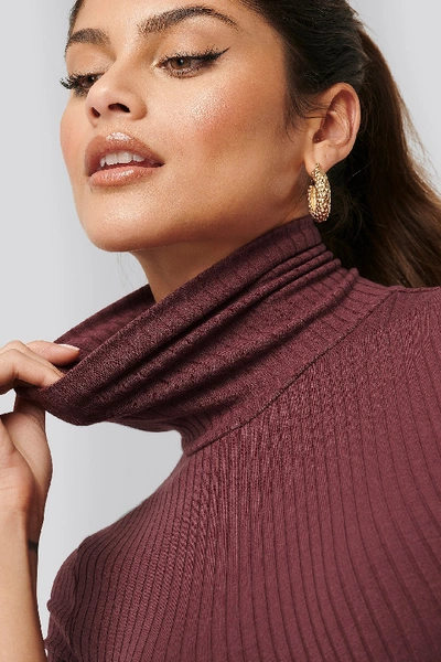 Shop Afj X Na-kd Polo Neck Ribbed Top Red In Wine