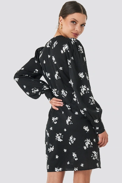 Shop Na-kd Printed Deep V-neck Front Button Dress - Black In Black/white Flower Print