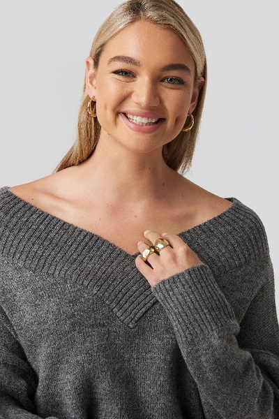 Shop Na-kd Slip Shoulder Knitted Sweater - Grey