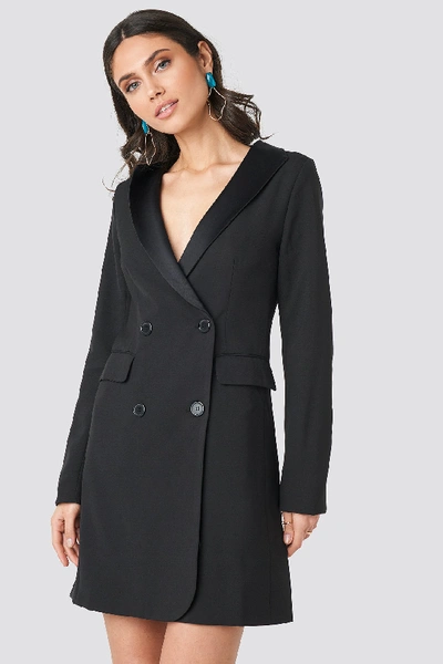 Shop Na-kd Satin Collar Blazer Dress - Black