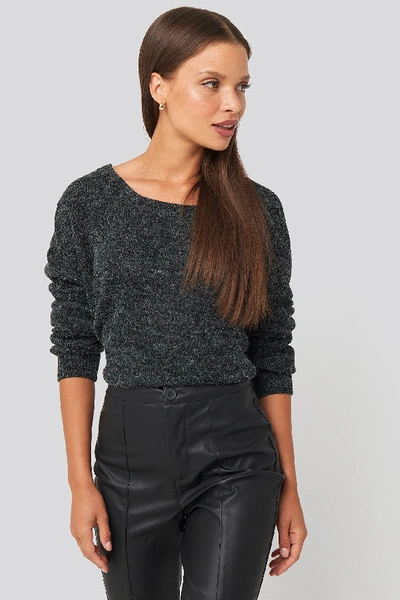 Shop Na-kd V-neck Back Cropped Knitted Sweater - Grey In Dark Grey