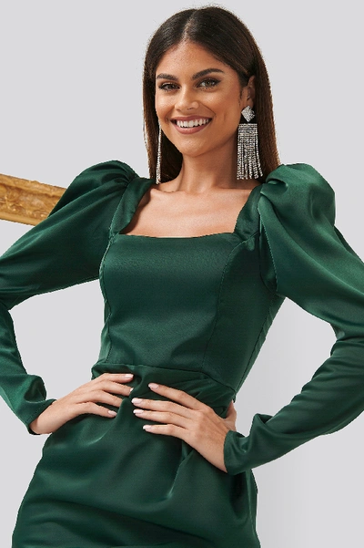Shop Chloé Square Neck Puff Sleeve Dress - Green In Emerald Green