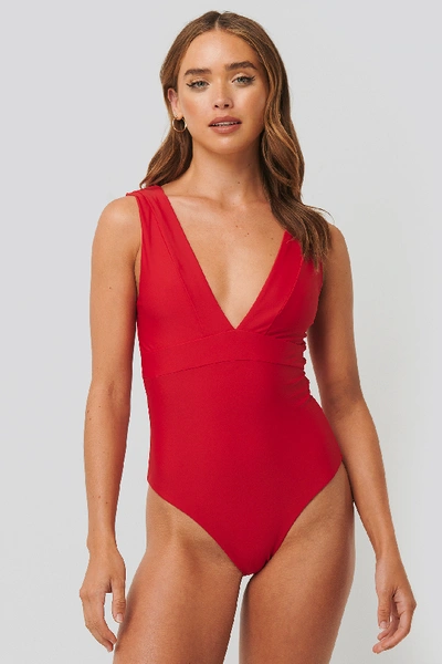Shop Na-kd Wide Shoulder Strap Swimsuit Red
