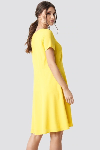 Shop Na-kd Button Up Short Sleeve Dress - Yellow In Blazing Yellow