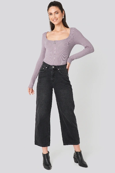 Shop Na-kd Long Sleeve Zipped Top - Purple In Dusty Light Purple