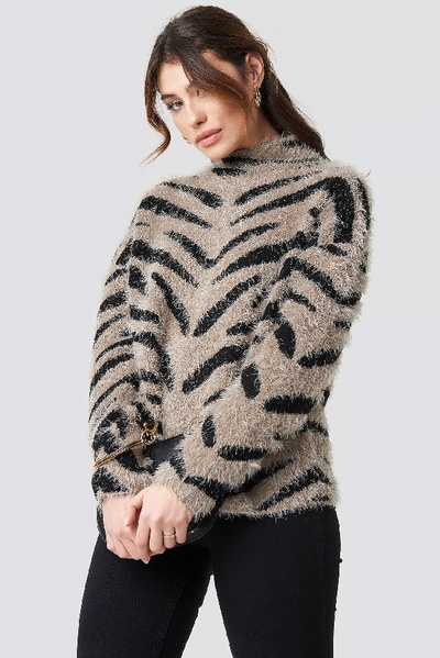 Na-kd Brushed Zebra Knitted Sweater - Beige In Beige/black | ModeSens