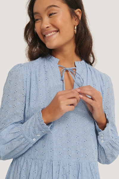 Shop Na-kd Flower Embroidery A-shape Dress - Blue In Dusty Blue