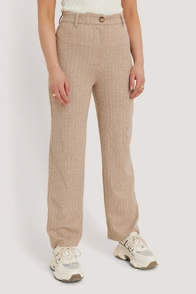 Shop Na-kd Classic Pinstripe Straight Pants - Beige