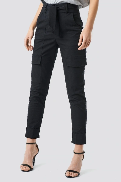 Shop Na-kd Tie Waist Patch Pocket Pants - Black