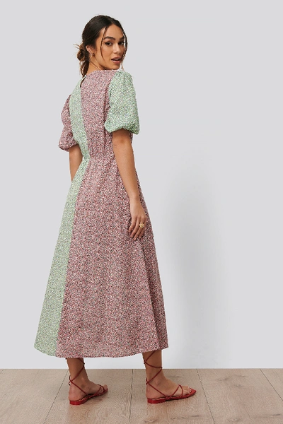 Shop Na-kd Puff Sleeve Midi Dress Flower In Mixcolor Print