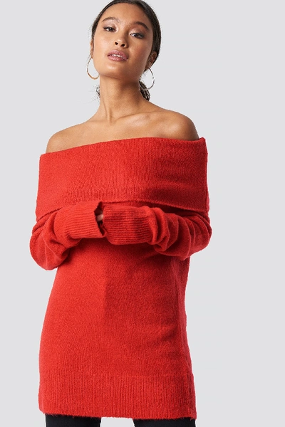 Shop Na-kd Offshoulder Folded Wide Sweater - Red