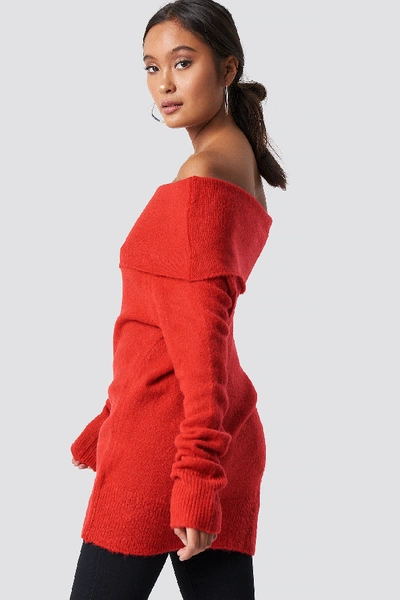 Shop Na-kd Offshoulder Folded Wide Sweater - Red