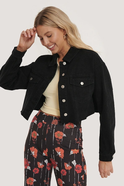 Shop Na-kd Cropped Raw Hem Denim Jacket Black