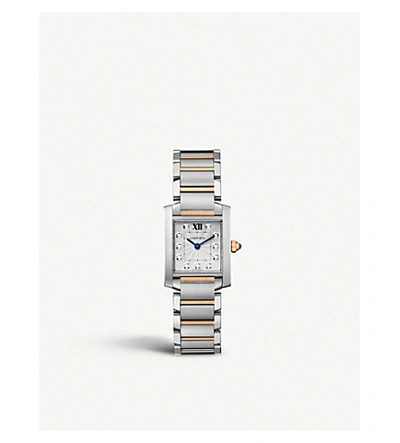 Shop Cartier We110004 Tank Française 18ct Rose-gold, Diamond And Steel Quartz Watch