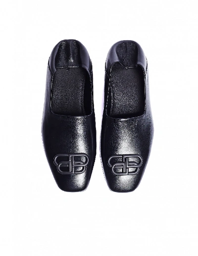Shop Balenciaga Black Leather Bb Loafers