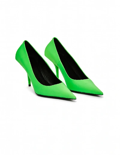 Shop Balenciaga Green Leather Square Knife Shoes