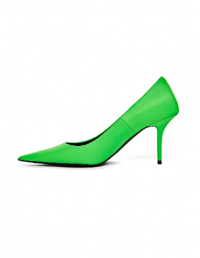 Shop Balenciaga Green Leather Square Knife Shoes