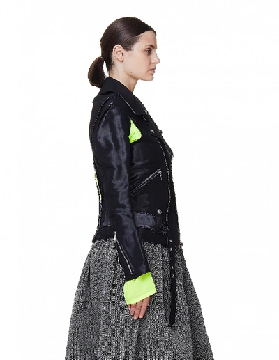 Shop Junya Watanabe Black Jacket With Neon Green Linen